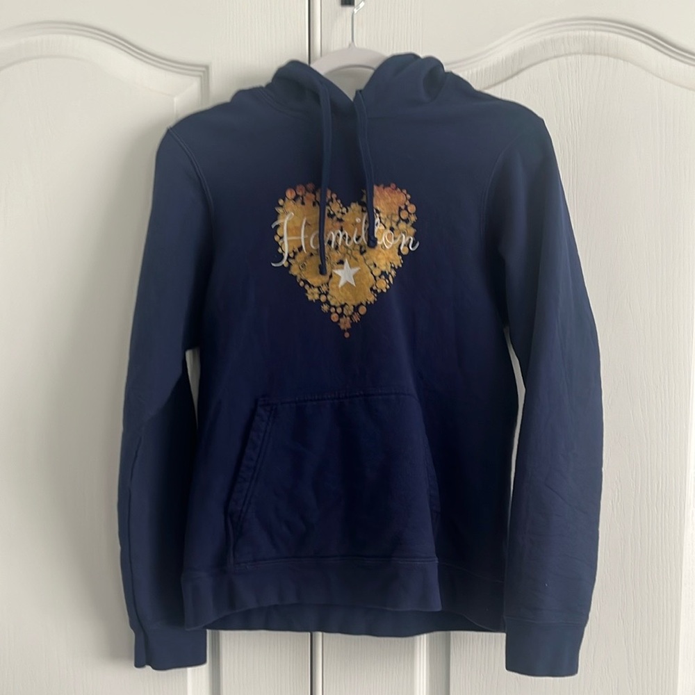 Hamilton Navy Blue Adult Small Unisex Hoodie with Heart Design
